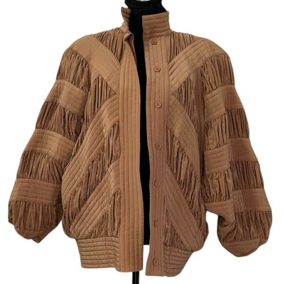 Ann House Silk Tan Quilted Jacket - Picture 1 of 7